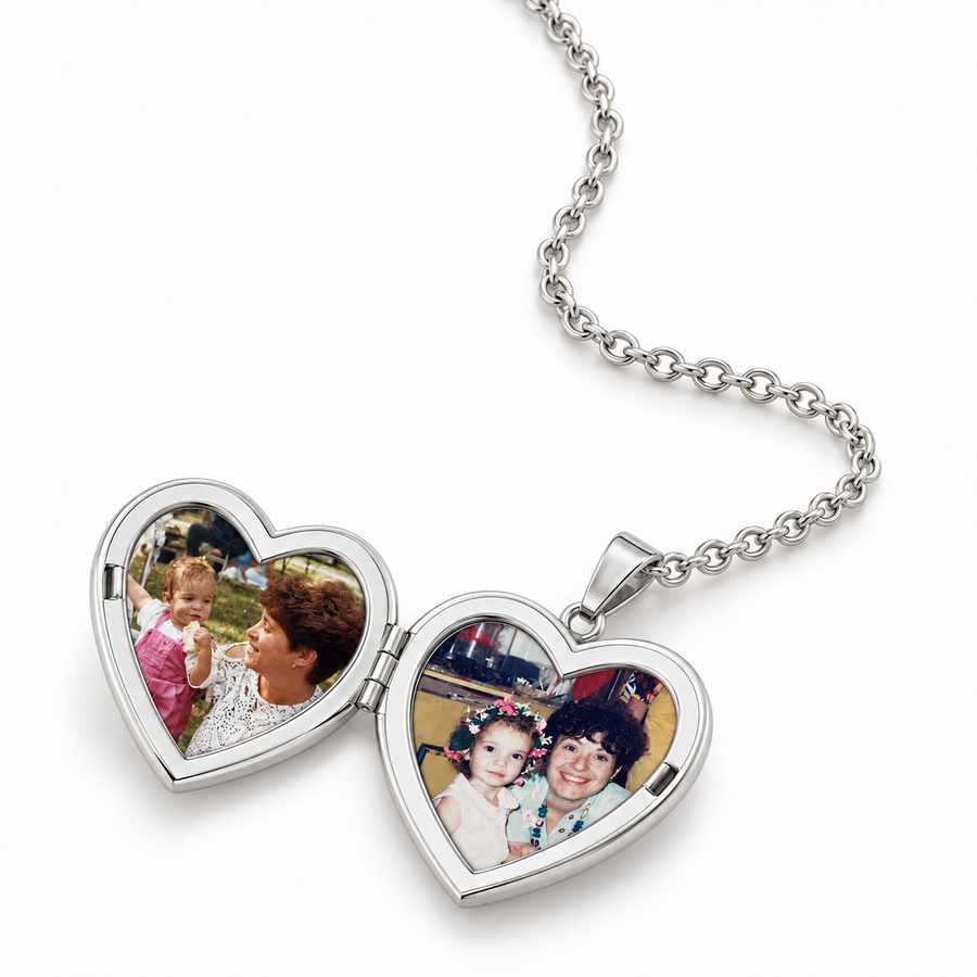 Collar Locket Corazón dentro del Corazón con Foto