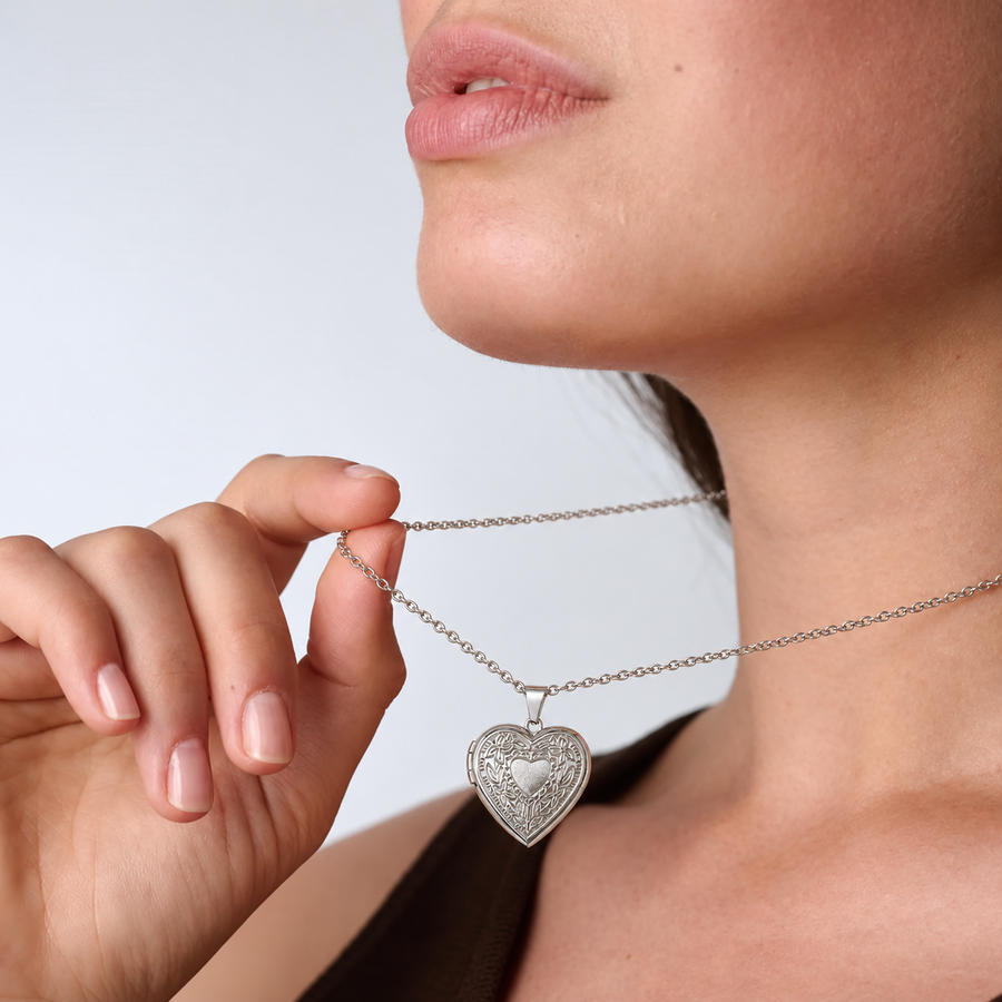 Collar Locket Corazón dentro del Corazón con Foto