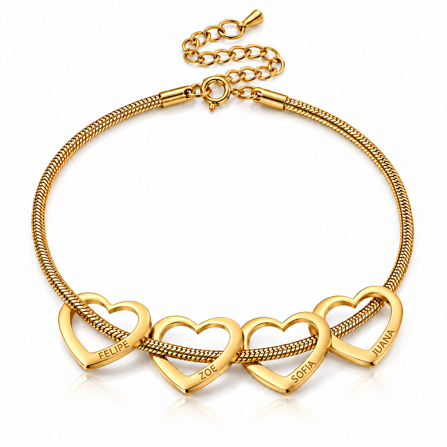 Brazalete Corazones con Nombres Grabados