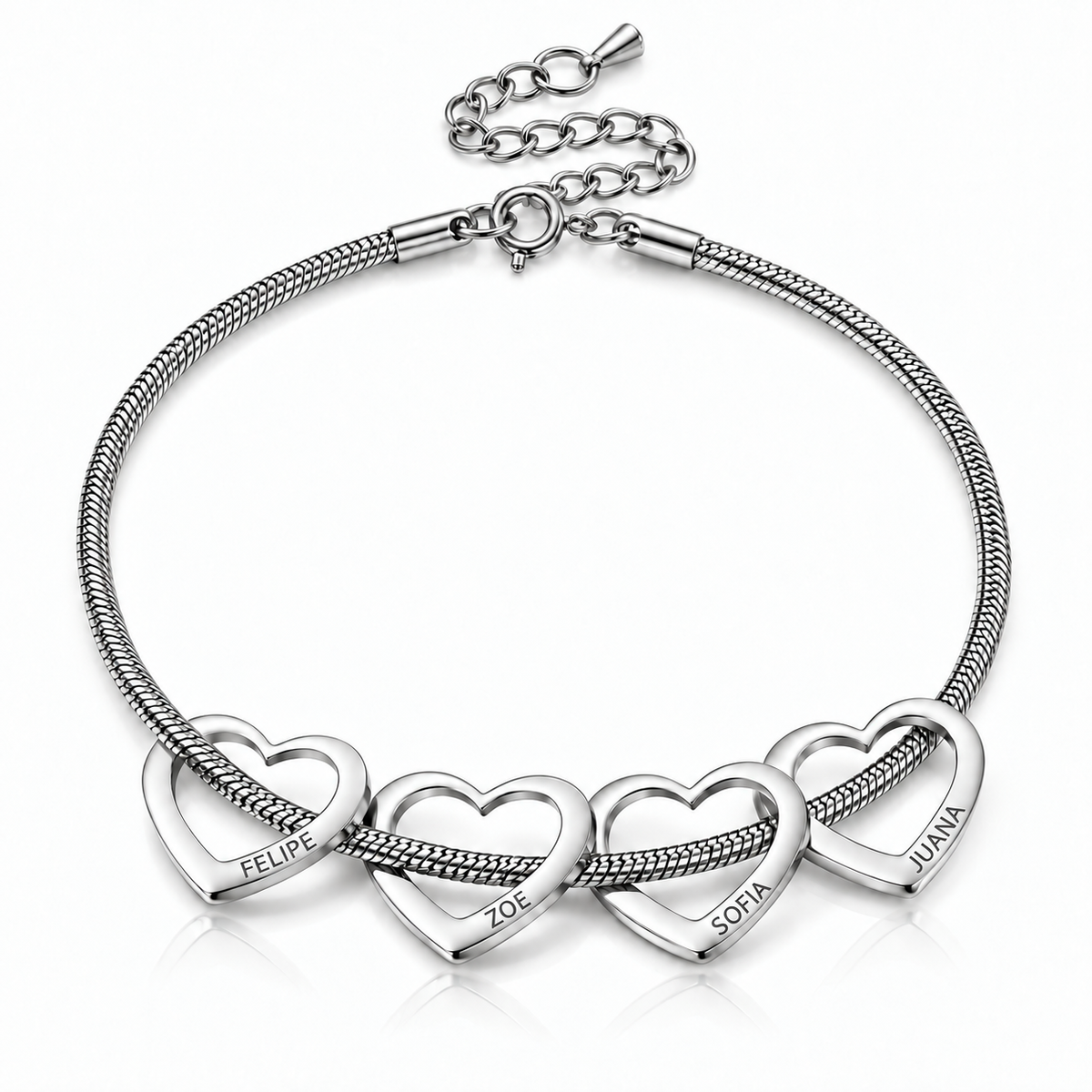 Brazalete Corazones con Nombres Grabados