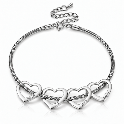 Brazalete Corazones con Nombres Grabados