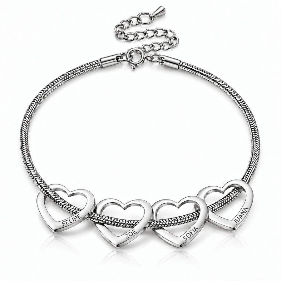 Brazalete Corazones con Nombres Grabados