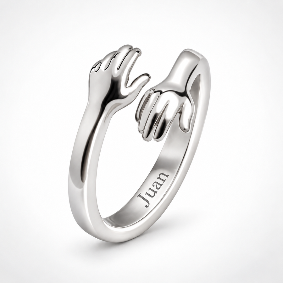 Anillos de Pareja Abrazo Nombres Grabados